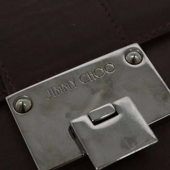 Jimmy Choo Hand Bag Leather Bordeaux Silver Auth BA5034 - Picture 11 of 16